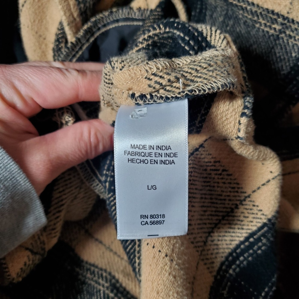 Lucky Brand Women's Oversized Buffalo Plaid Shirt Jacket Shacket Tan Black Sz Lg - Picture 5 of 6
